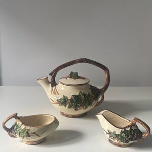 Vintage 1940s McCoy Pottery Ivy Leaf Tea Set - 3 Piece Set